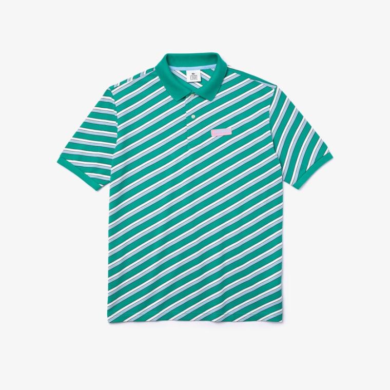 Lacoste LIVE Striped Pamuklu Piqué Polo Shirt Yeşil Beyaz | 7tpOe3UD