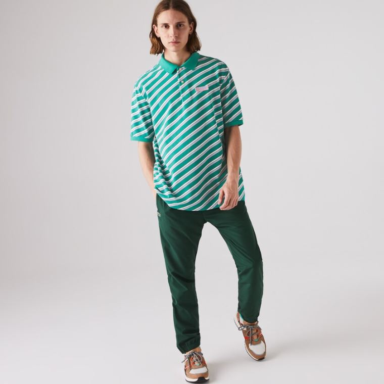 Lacoste LIVE Striped Pamuklu Piqué Polo Shirt Yeşil Beyaz | 7tpOe3UD