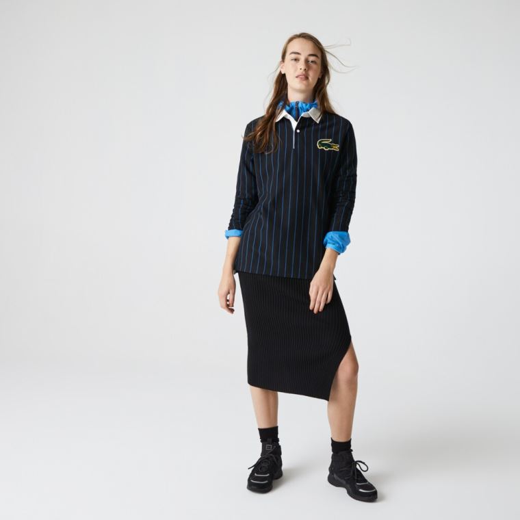 Lacoste LIVE Striped Pamuklu Polo Shirt Siyah Mavi | p5ZOaAoQ