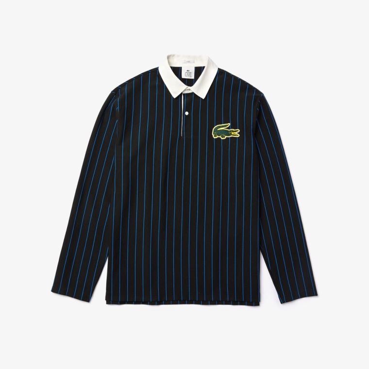 Lacoste LIVE Striped Pamuklu Polo Shirt Siyah Mavi | p5ZOaAoQ