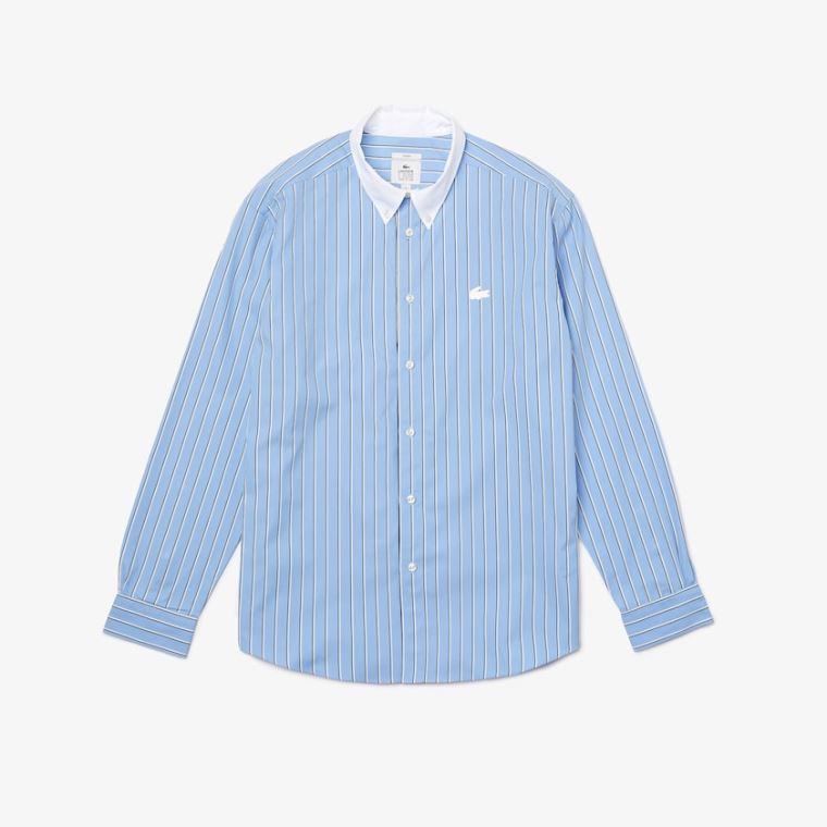 Lacoste LIVE Striped Pamuklu Shirt Mavi Beyaz | 7w4kKVW0