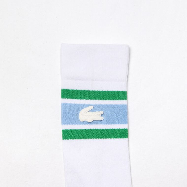 Lacoste LIVE Striped Stretch-Pamuklu Socks Beyaz Mavi Yeşil | XiztYFjw