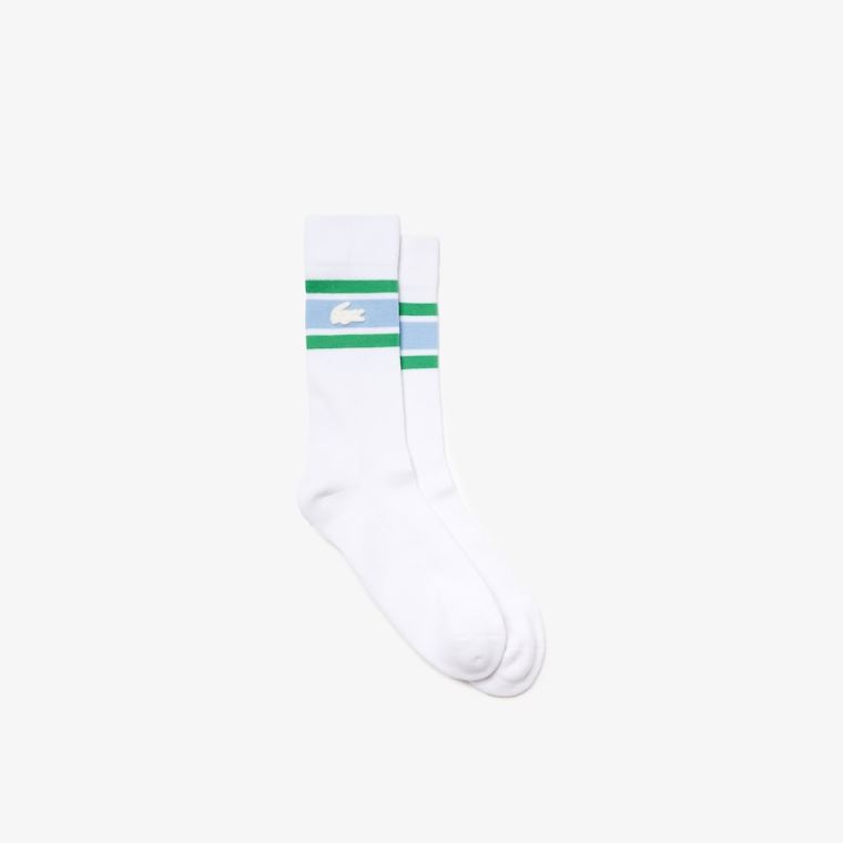 Lacoste LIVE Striped Stretch-Pamuklu Socks Beyaz Mavi Yeşil | XiztYFjw