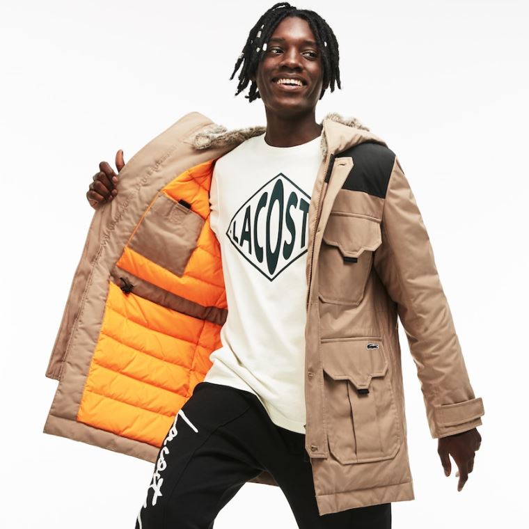 Lacoste LIVE Su-Resistant Kanvas Quilted Parka Bej Rengi Siyah | UjuWUou5