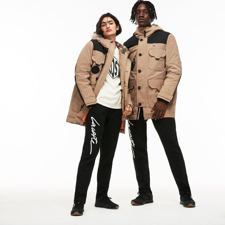 Lacoste LIVE Su-Resistant Kanvas Quilted Parka Bej Rengi Siyah | UjuWUou5