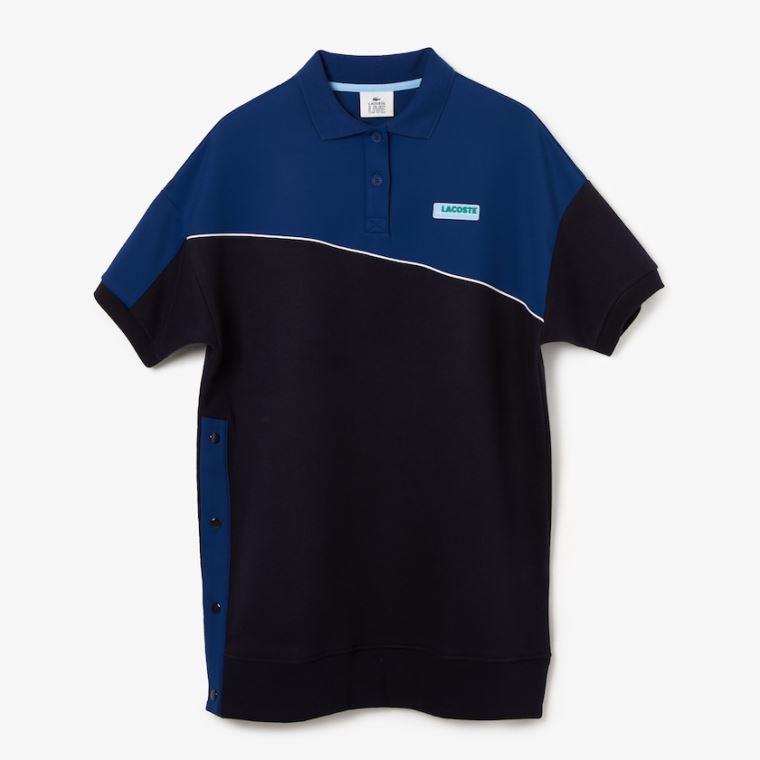 Lacoste LIVE Two-Tone Fleece And Neoprene Polo Elbise Lacivert Mavi Mavi | hm00rqbc