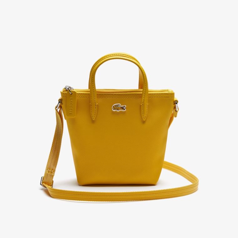 Lacoste L.12.12 Concept Petit Piqué Coated Kanvas Mini Zip Tote Bag Sarı | N8mLCbJr