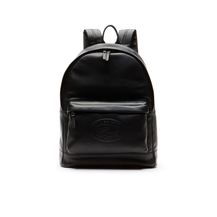 Lacoste L.12.12 Gündelik Embossed Lettering Deri Backpack Siyah | qUHwytO9