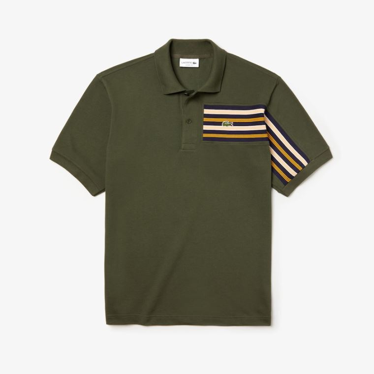 Lacoste L.12.12 Off-Center Stripe Pamuklu Piqué Polo Haki Yeşil | dMnEvdBl