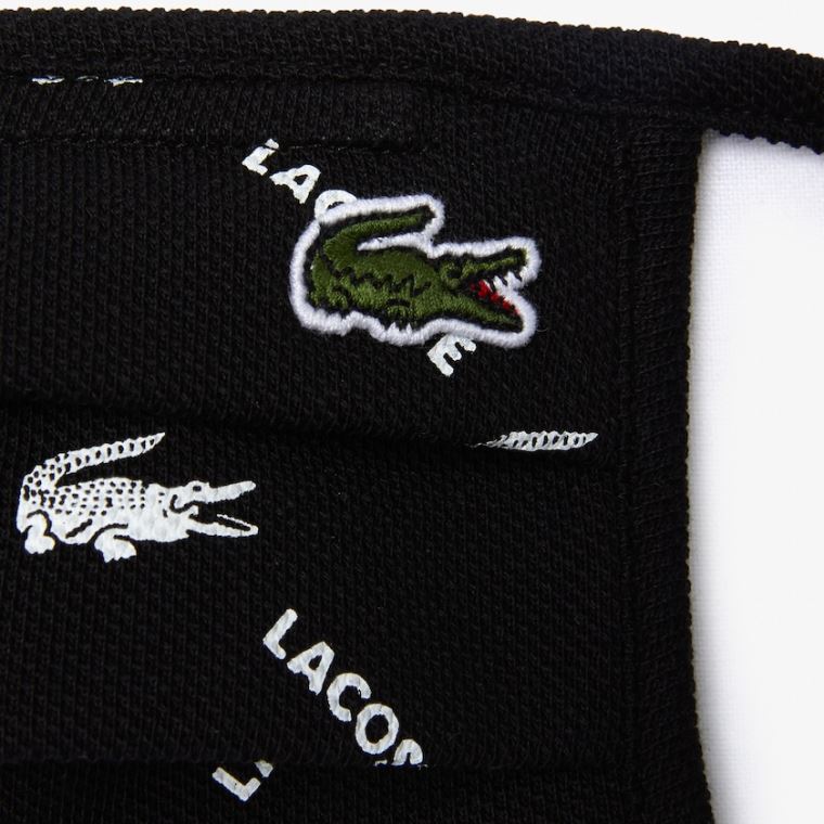 Lacoste L.12.12 Printed Face Mask with Adjustable Askılı Siyah Beyaz Siyah Yeşil Beyaz | hkoGaJat