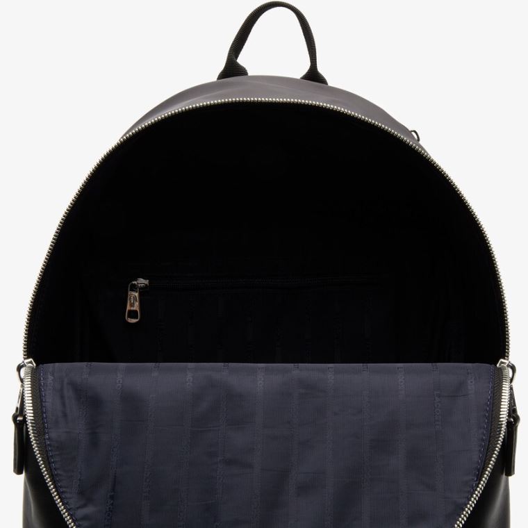 Lacoste L.12.12 Signature Deri Zip Backpack Siyah | jZdXsSvt