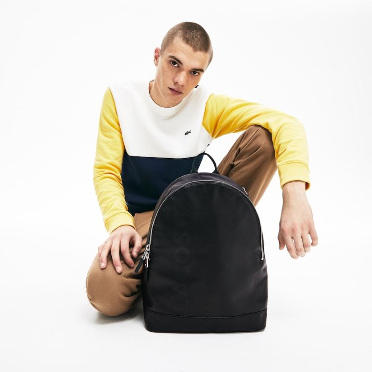 Lacoste L.12.12 Signature Deri Zip Backpack Siyah | jZdXsSvt