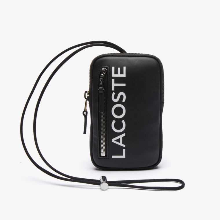 Lacoste L.12.12 Smooth Deri Necklace Phone Wallet Siyah Beyaz | g31gyHGo