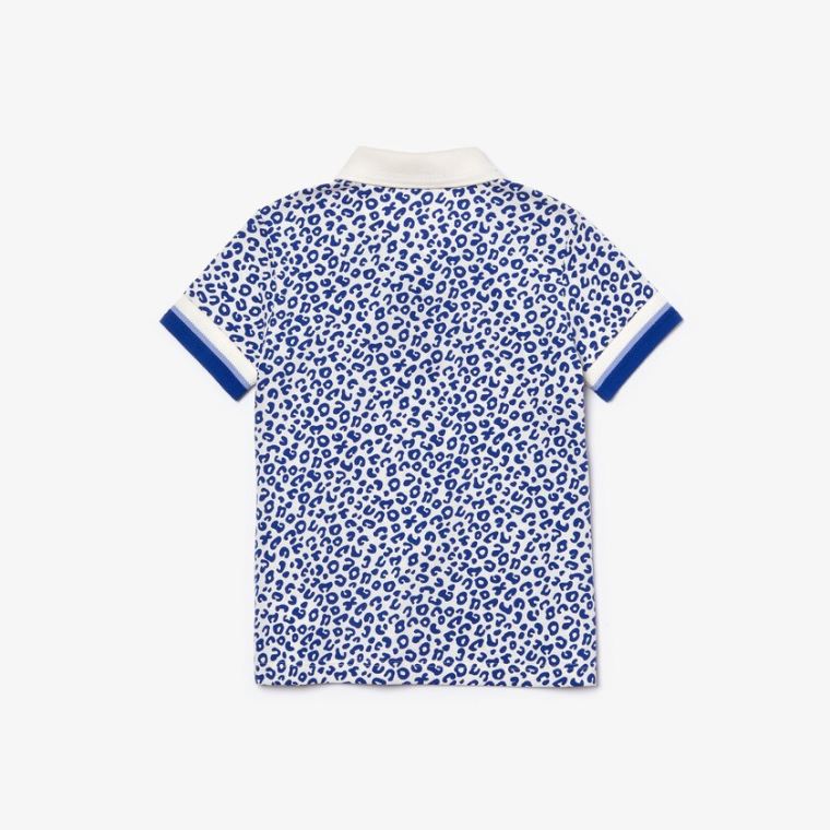 Lacoste Leopard Print Pamuklu Petit Piqué Polo Beyaz Mavi | Utu8aZXm