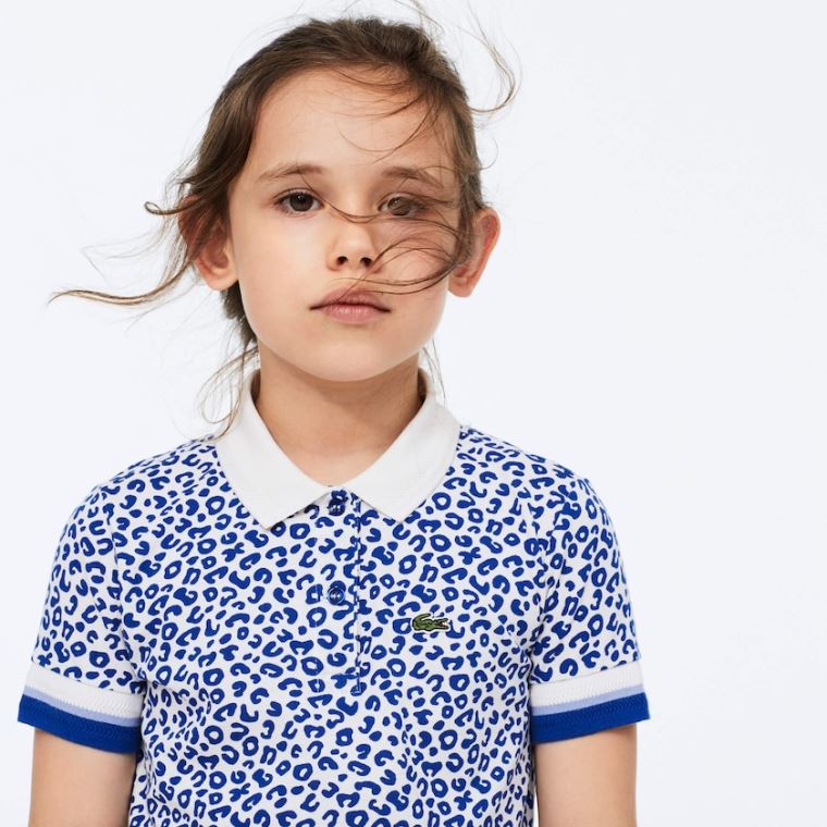 Lacoste Leopard Print Pamuklu Petit Piqué Polo Beyaz Mavi | Utu8aZXm