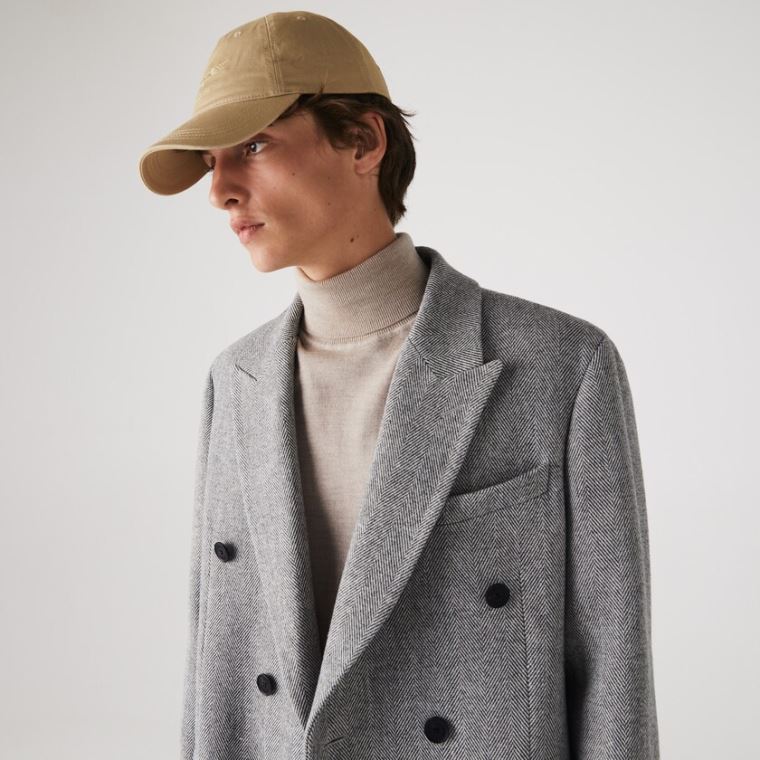 Lacoste Long Double-Breasted Herringbone Wool Coat Beyaz Gri | D8Mf51rw