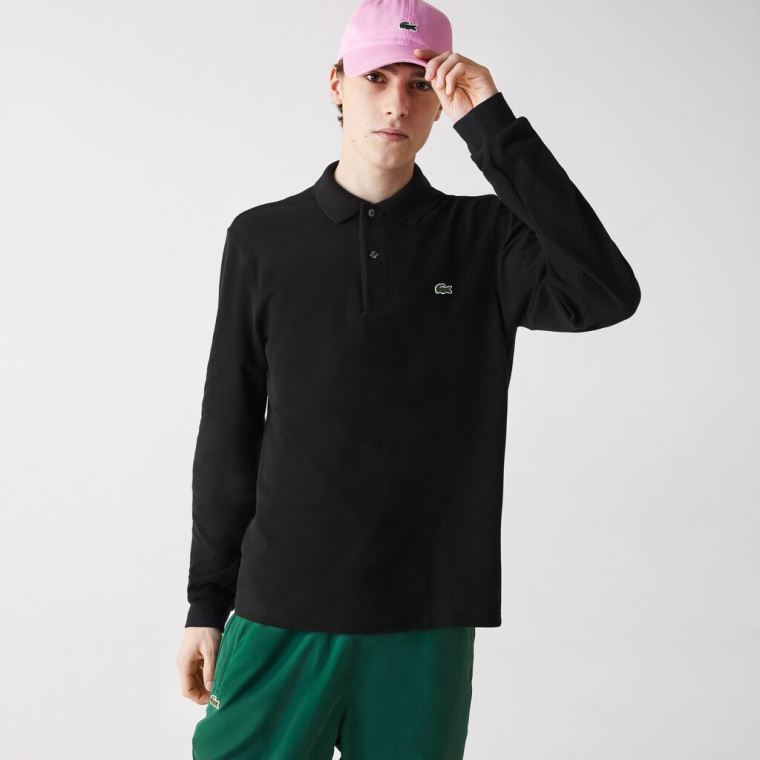 Lacoste Long-Sleeve Klasik Fit L.12.12 Polo Siyah | Z8bQK3Fu