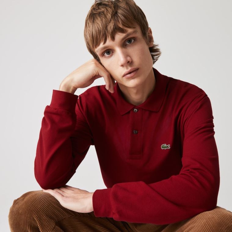 Lacoste Long-Sleeve Klasik Fit L.12.12 Polo Koyu Kırmızı | tq4UJI9D