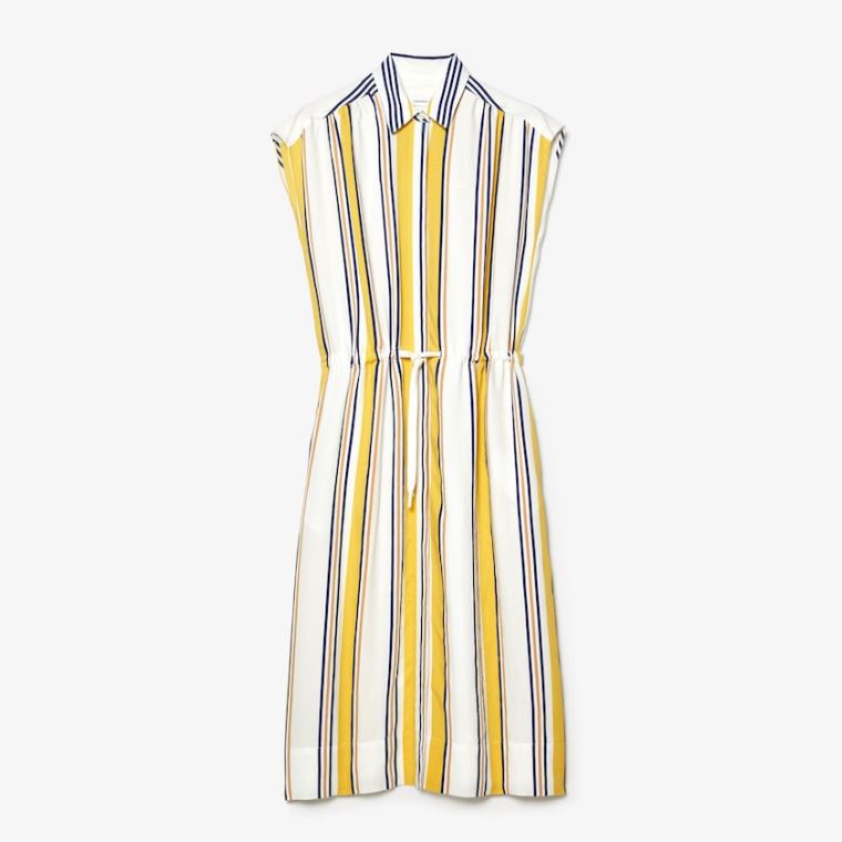 Lacoste Long Striped Shirtdress Beyaz Lacivert Mavi Sarı Açık Kahverengi | ea8ii3bU