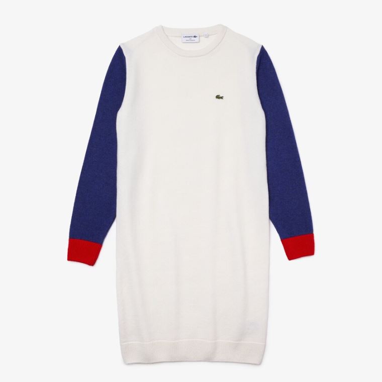 Lacoste Made In France Tricolour Wool Kazak Elbise Beyaz Mavi Kırmızı | GK2WP1rf