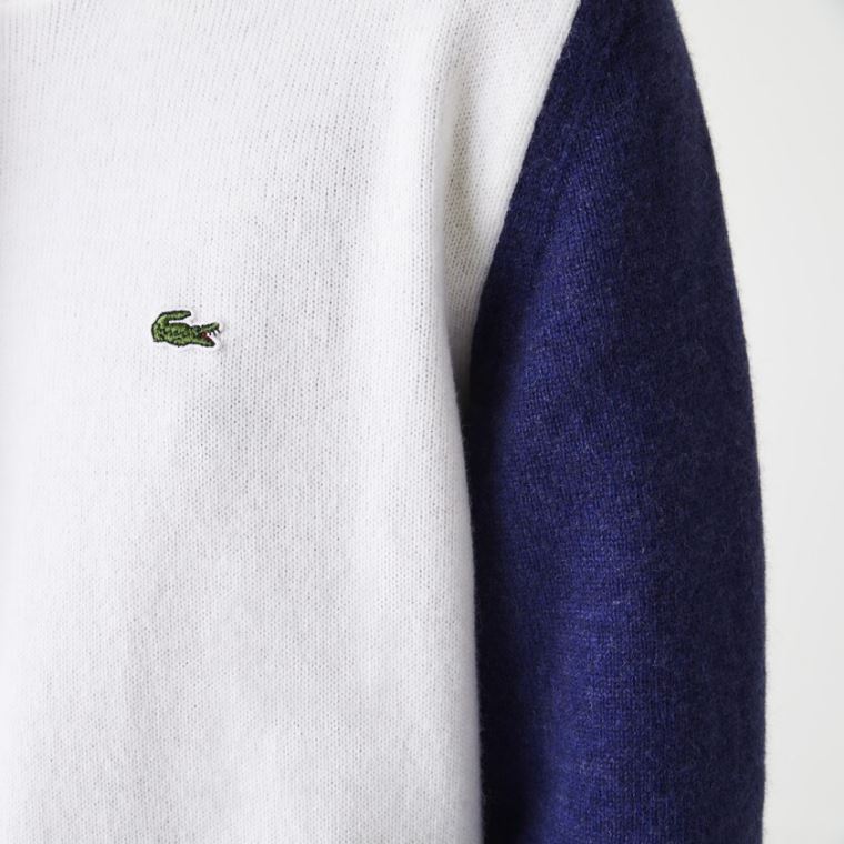 Lacoste Made In France Tricolour Wool Kazak Elbise Beyaz Mavi Kırmızı | GK2WP1rf