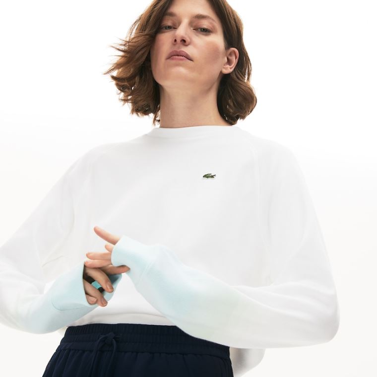 Lacoste Made in France Crew Neck Organic Pamuklu Sweatshirt Turkuaz Açık Yeşil Beyaz | i0JdmmY9