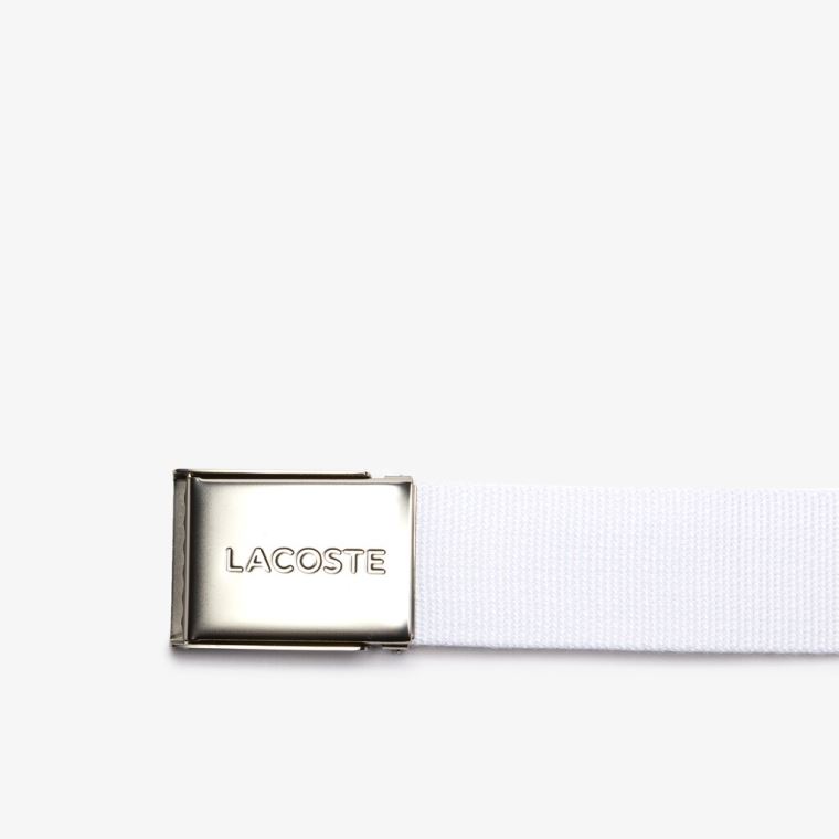 Lacoste Made in France Engraved Tokalı Woven Fabric Belt Beyaz | 16yFo0Zh