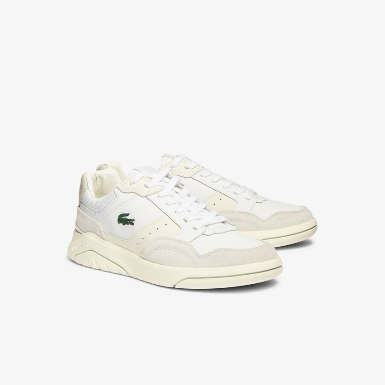 Lacoste Men’s Game Advance Luxe Deri and Süet Sneakers Beyaz Gri | qM2nxDBK