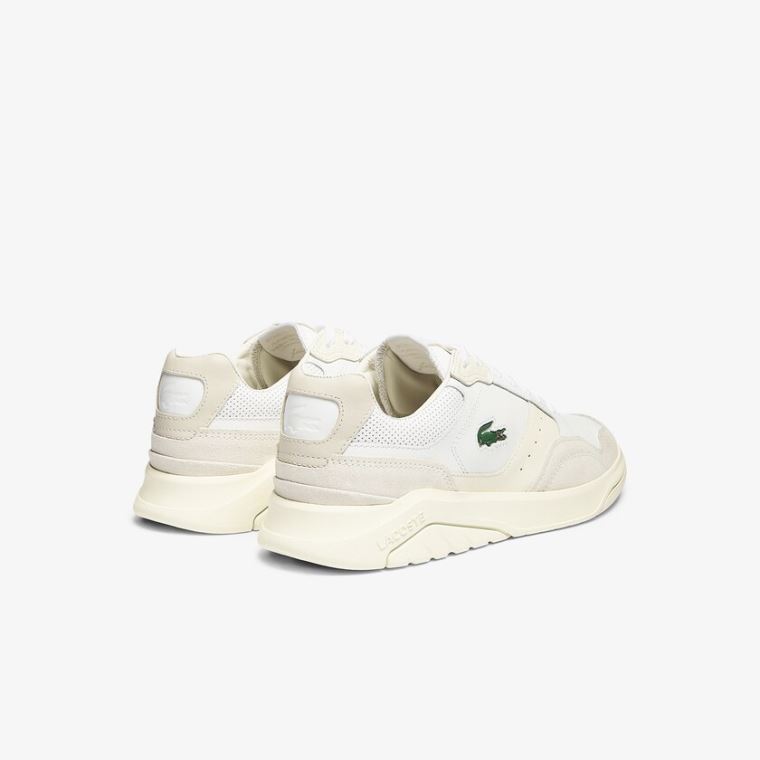 Lacoste Men’s Game Advance Luxe Deri and Süet Sneakers Beyaz Gri | qM2nxDBK