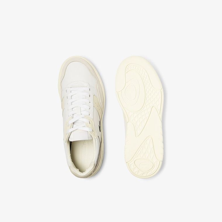 Lacoste Men’s Game Advance Luxe Deri and Süet Sneakers Beyaz Gri | qM2nxDBK