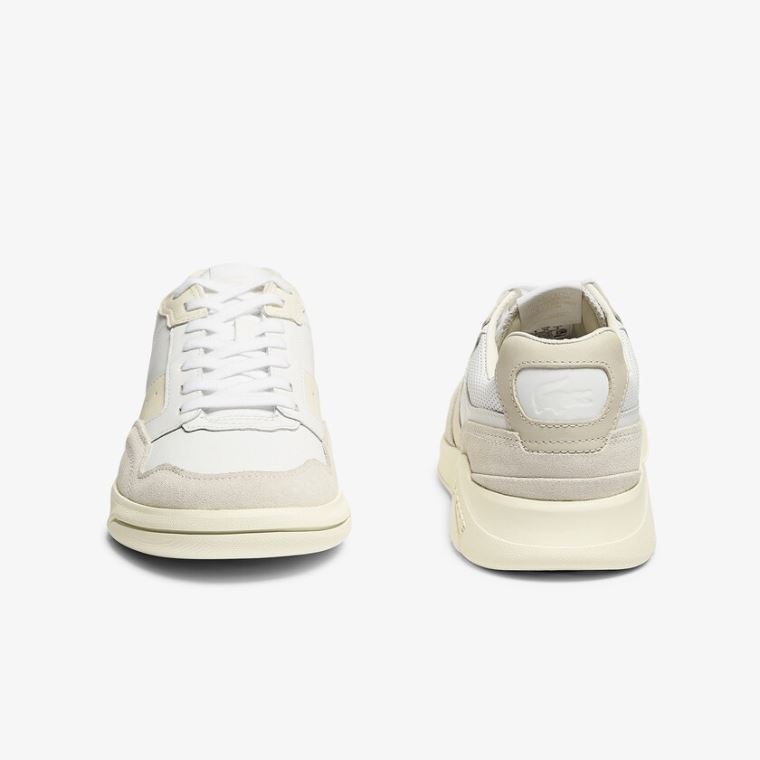 Lacoste Men’s Game Advance Luxe Deri and Süet Sneakers Beyaz Gri | qM2nxDBK