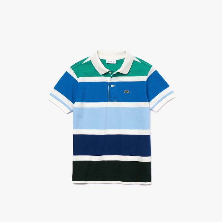 Lacoste Multicolor Striped Pamuklu Piqué Polo Beyaz Mavi Yeşil | 4oqLvLSo