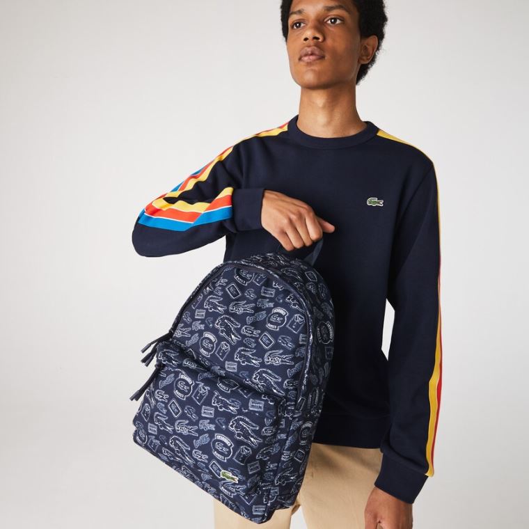 Lacoste Neocroc Pattern Kanvas Backpack Lacivert Mavi Beyaz | 00mQw784