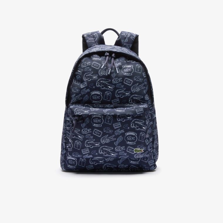 Lacoste Neocroc Pattern Kanvas Backpack Lacivert Mavi Beyaz | 00mQw784