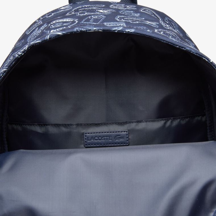 Lacoste Neocroc Pattern Kanvas Backpack Lacivert Mavi Beyaz | 00mQw784