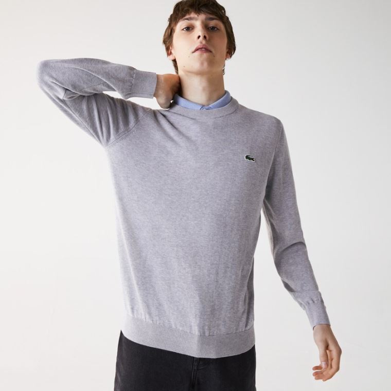 Lacoste Organic Pamuklu Crew Neck Kazak Gri | JrKkuOEr