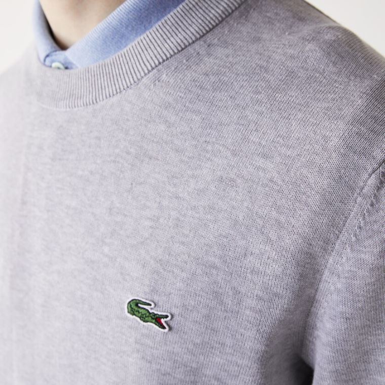 Lacoste Organic Pamuklu Crew Neck Kazak Gri | JrKkuOEr