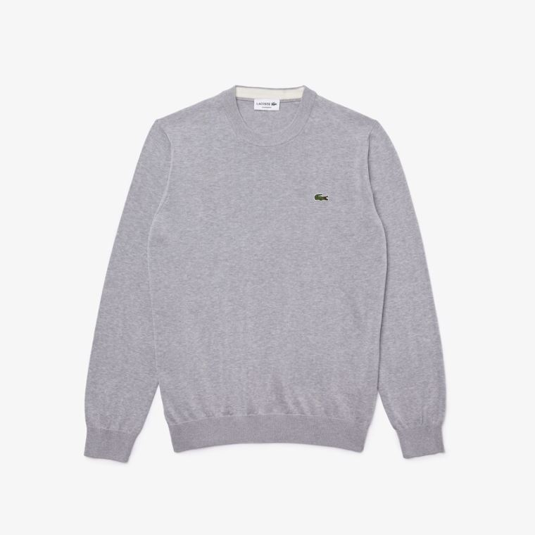 Lacoste Organic Pamuklu Crew Neck Kazak Gri | JrKkuOEr