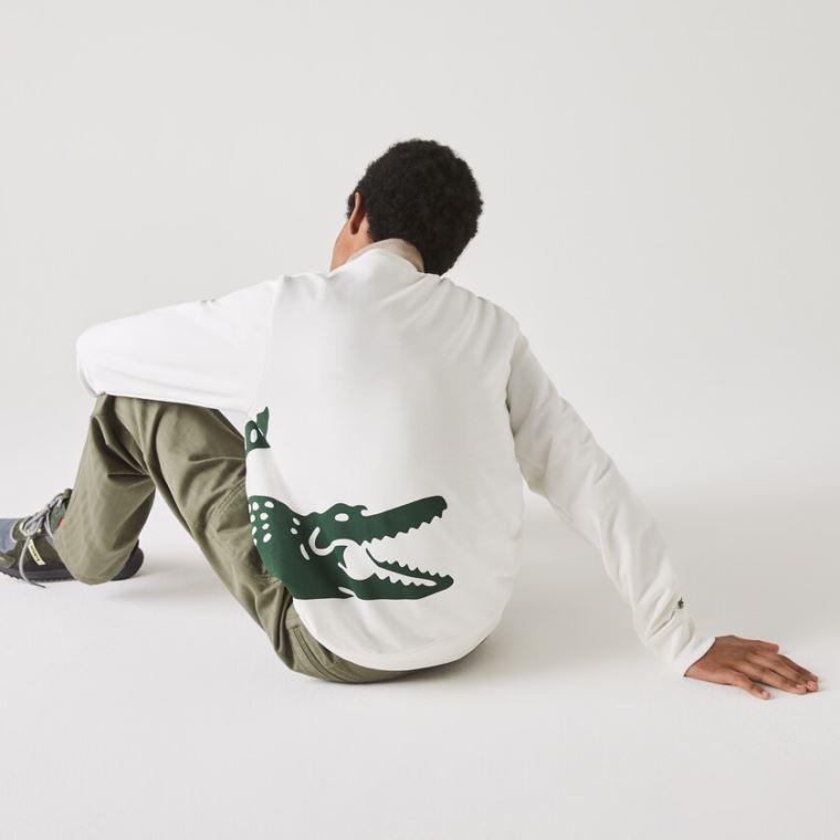 Lacoste Oversize Croc Crew Neck Pamuklu Sweatshirt Beyaz | Gwo7u5Rr