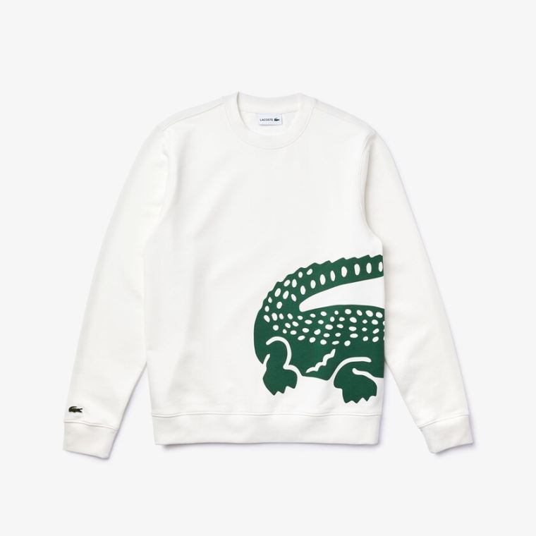 Lacoste Oversize Croc Crew Neck Pamuklu Sweatshirt Beyaz | Gwo7u5Rr