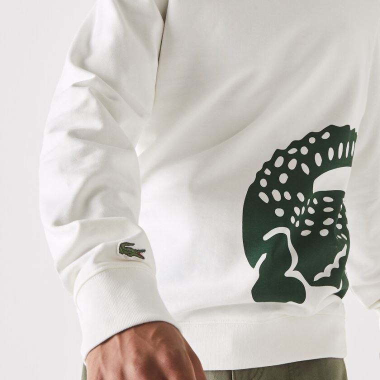 Lacoste Oversize Croc Crew Neck Pamuklu Sweatshirt Beyaz | Gwo7u5Rr