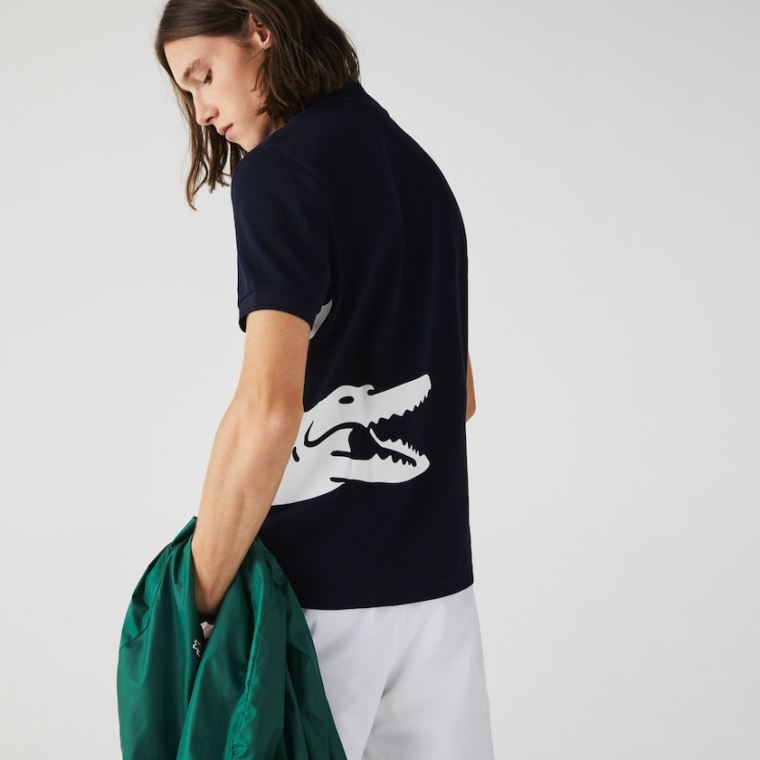 Lacoste Oversized Crocodile Print Polo Shirt Lacivert Mavi | k0Zj4MqG