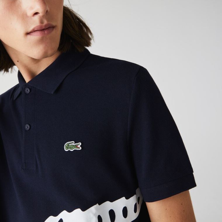 Lacoste Oversized Crocodile Print Polo Shirt Lacivert Mavi | k0Zj4MqG