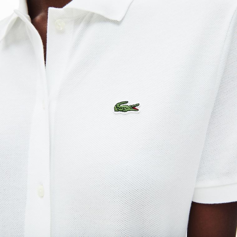 Lacoste Pamuklu Piqué Buttoned Polo Elbise Beyaz | qafofzay