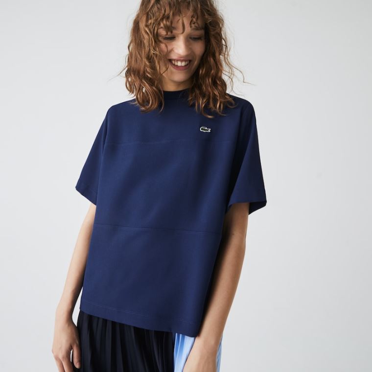 Lacoste Paneled Crewneck T-shirt Mavi | NCc4fdrL