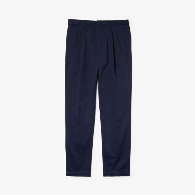 Lacoste Pleat-Front Twill Keten Pantolon Lacivert Mavi | mM7NeaNU