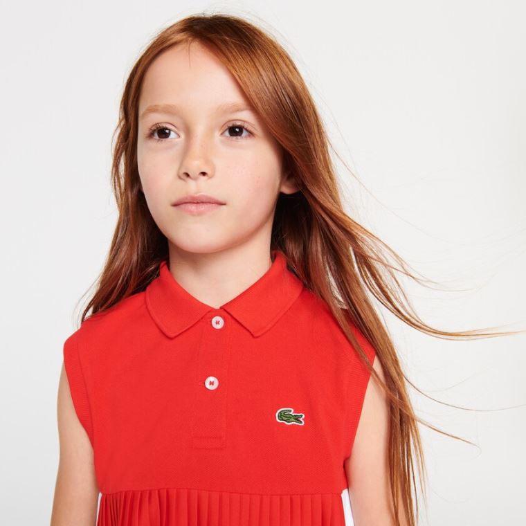 Lacoste Pleated Pamuklu Polo Kırmızı Beyaz | XHND6hg4