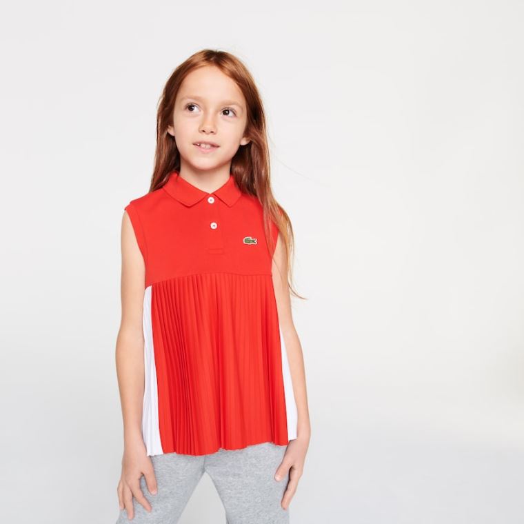 Lacoste Pleated Pamuklu Polo Kırmızı Beyaz | XHND6hg4