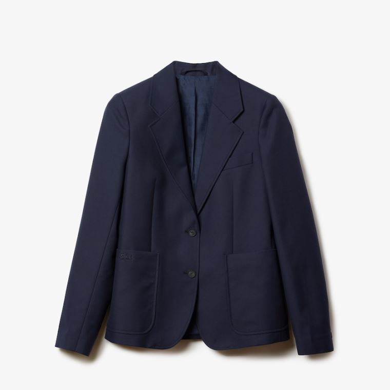 Lacoste Pocketed Pamuklu And Wool Straight Fit Blazer Lacivert Mavi | 543G0unc