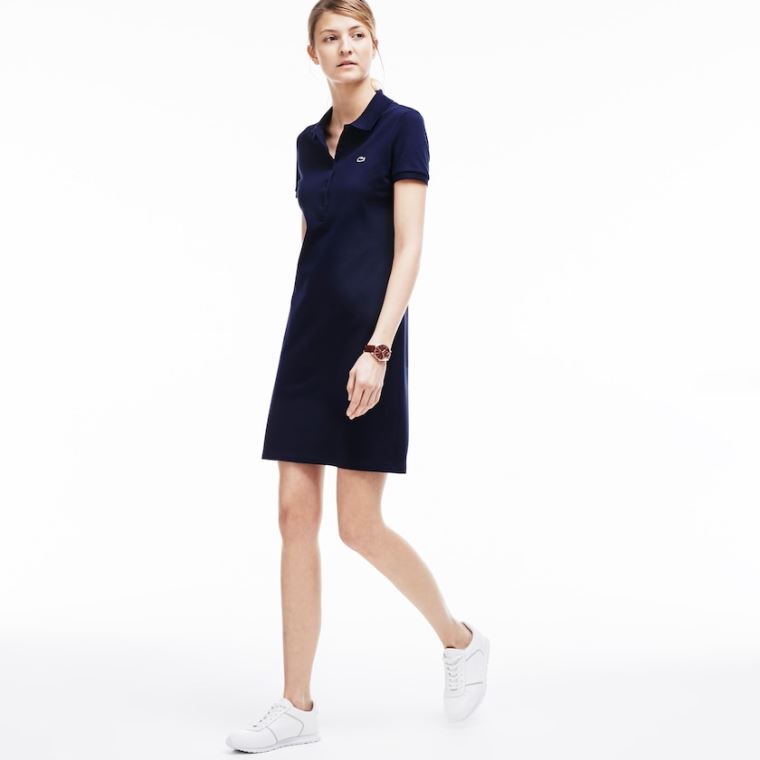 Lacoste Polo dress in stretch mini piqué Lacivert Mavi | A76IOVr6